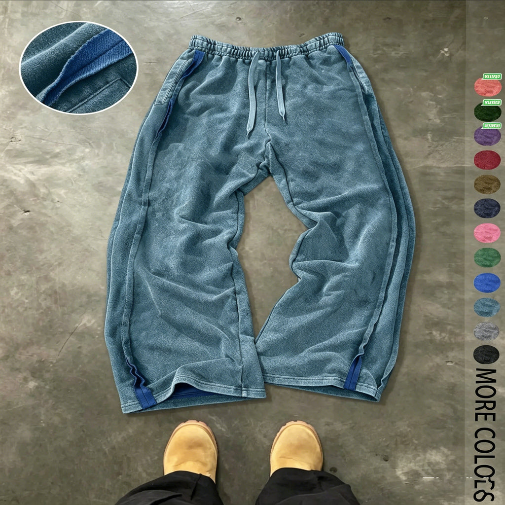 Men's Streetwear Simple Cotton Sport Pants, Wide Leg Knit Sweatpants, Washed Cotton Fabric, Casual Loose Fit, All Seasons, Comfy Sweatpants