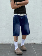 Low Rise Raw Hem Straight Leg Denim Jorts Streetwear