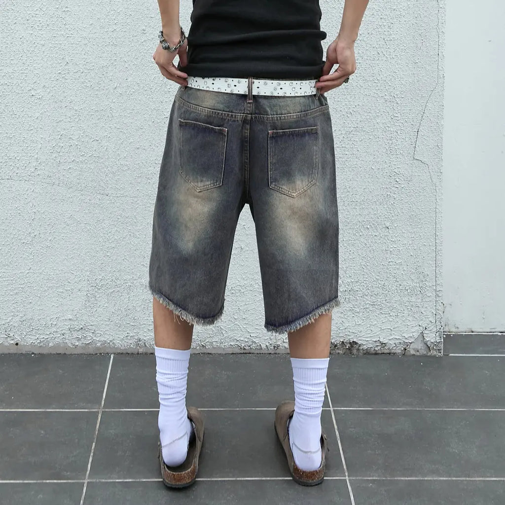 Low Rise Raw Hem Straight Leg Denim Jorts Streetwear
