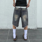 Low Rise Raw Hem Straight Leg Denim Jorts Streetwear