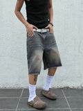 Low Rise Raw Hem Straight Leg Denim Jorts Streetwear