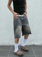 Low Rise Raw Hem Straight Leg Denim Jorts Streetwear