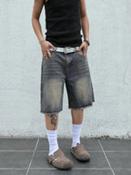 Low Rise Raw Hem Straight Leg Denim Jorts Streetwear