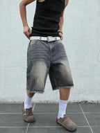Low Rise Raw Hem Straight Leg Denim Jorts Streetwear