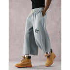 Street Style Badge Graphic Drawstring Waist Loose Pants