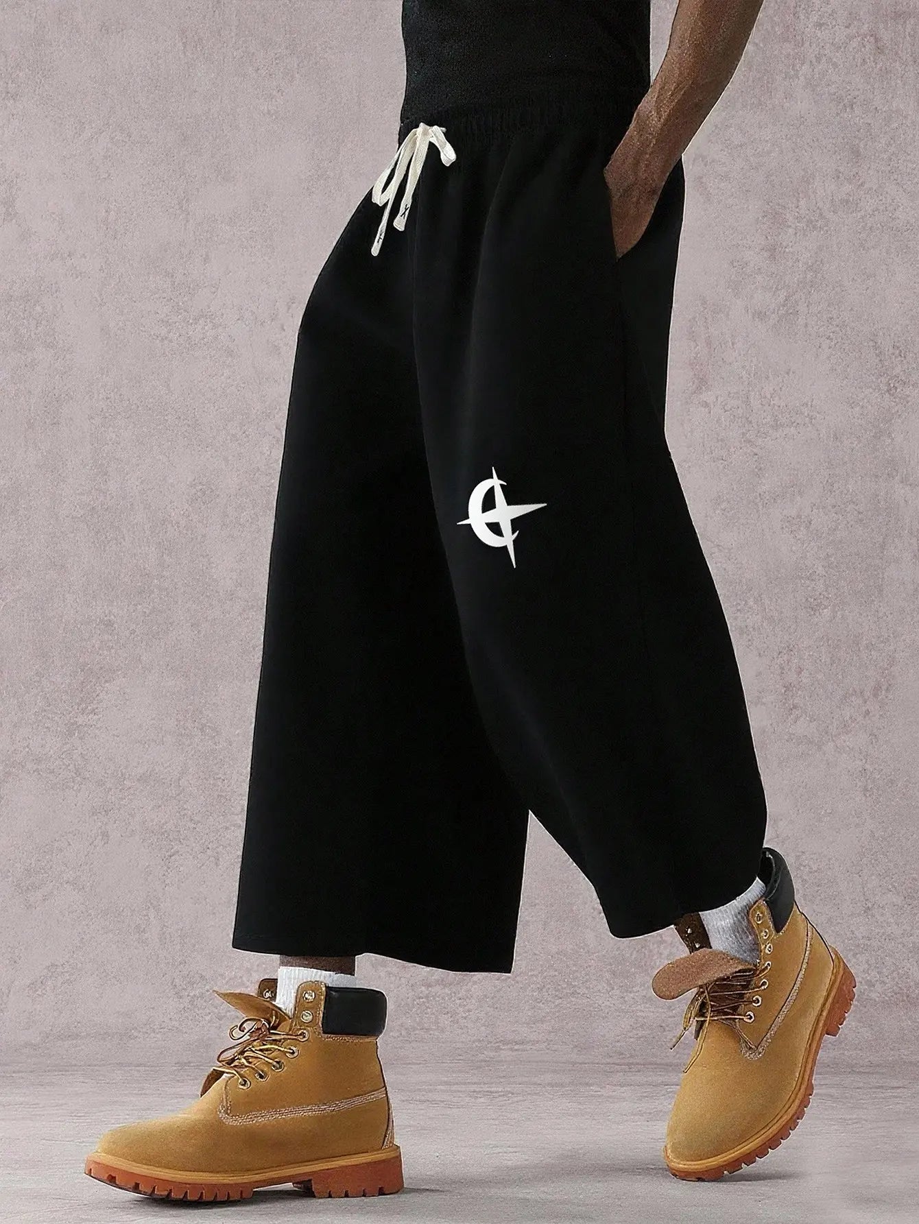 Street Style Badge Graphic Print Drawstring Waist Loose Fit Sports Pants