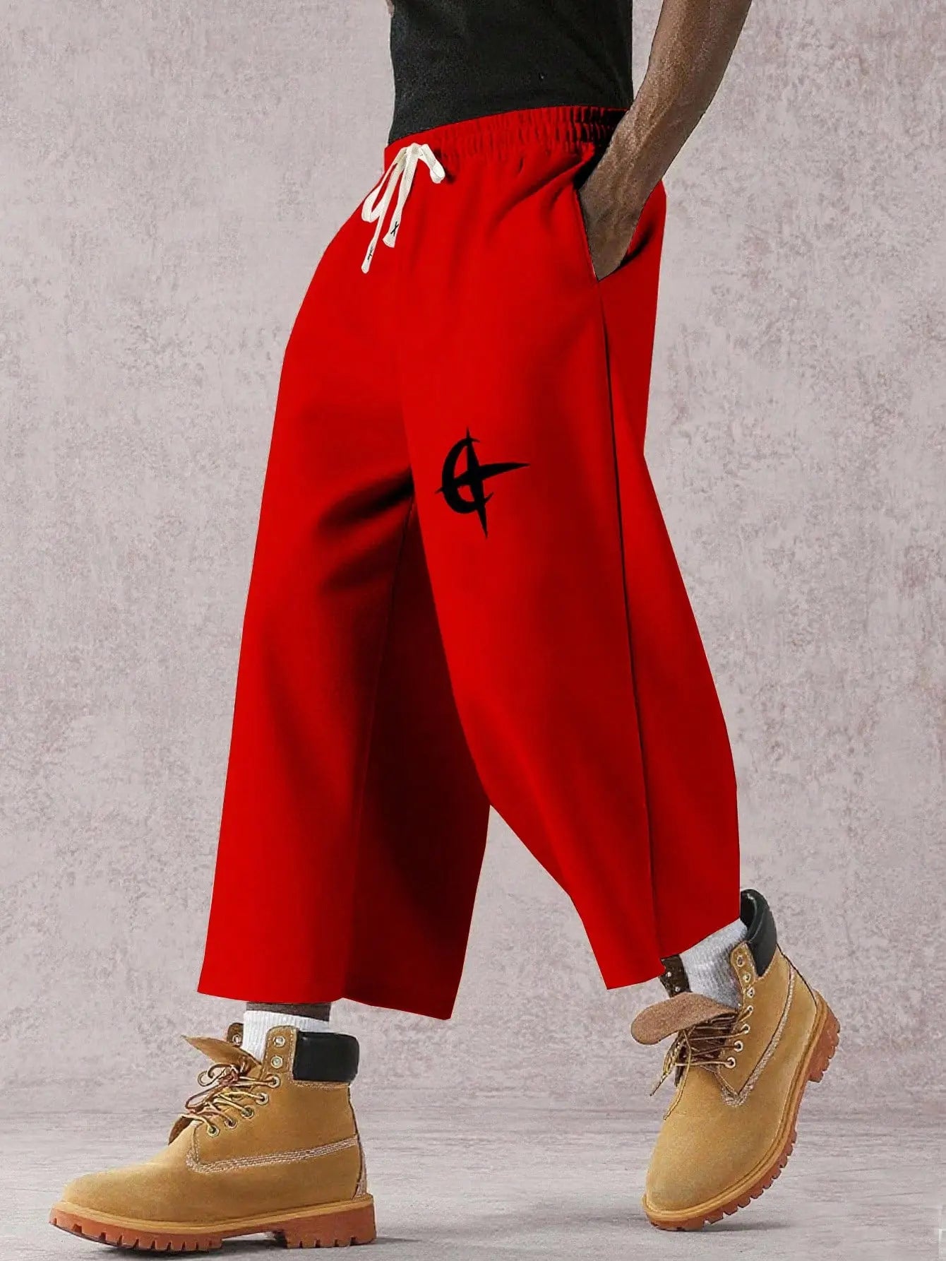 Street Style Badge Graphic Print Drawstring Waist Loose Fit Sports Pants