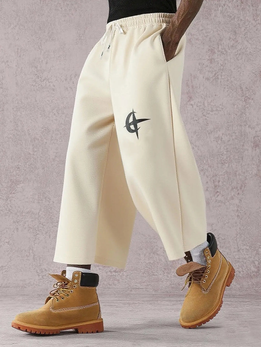 Street Style Badge Graphic Print Drawstring Waist Loose Fit Sports Pants