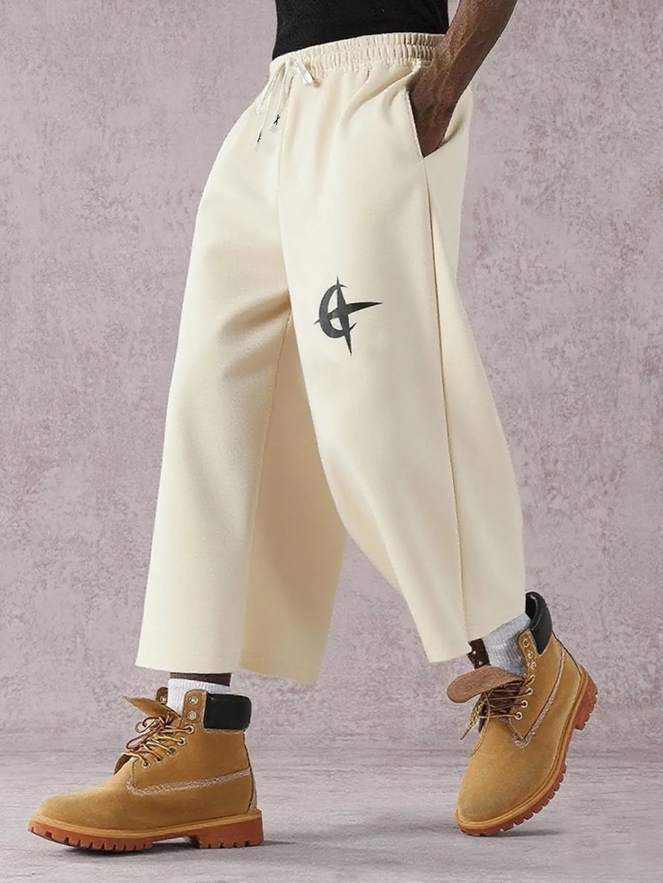 Street Style Badge Graphic Print Drawstring Waist Loose Fit Sports Pants