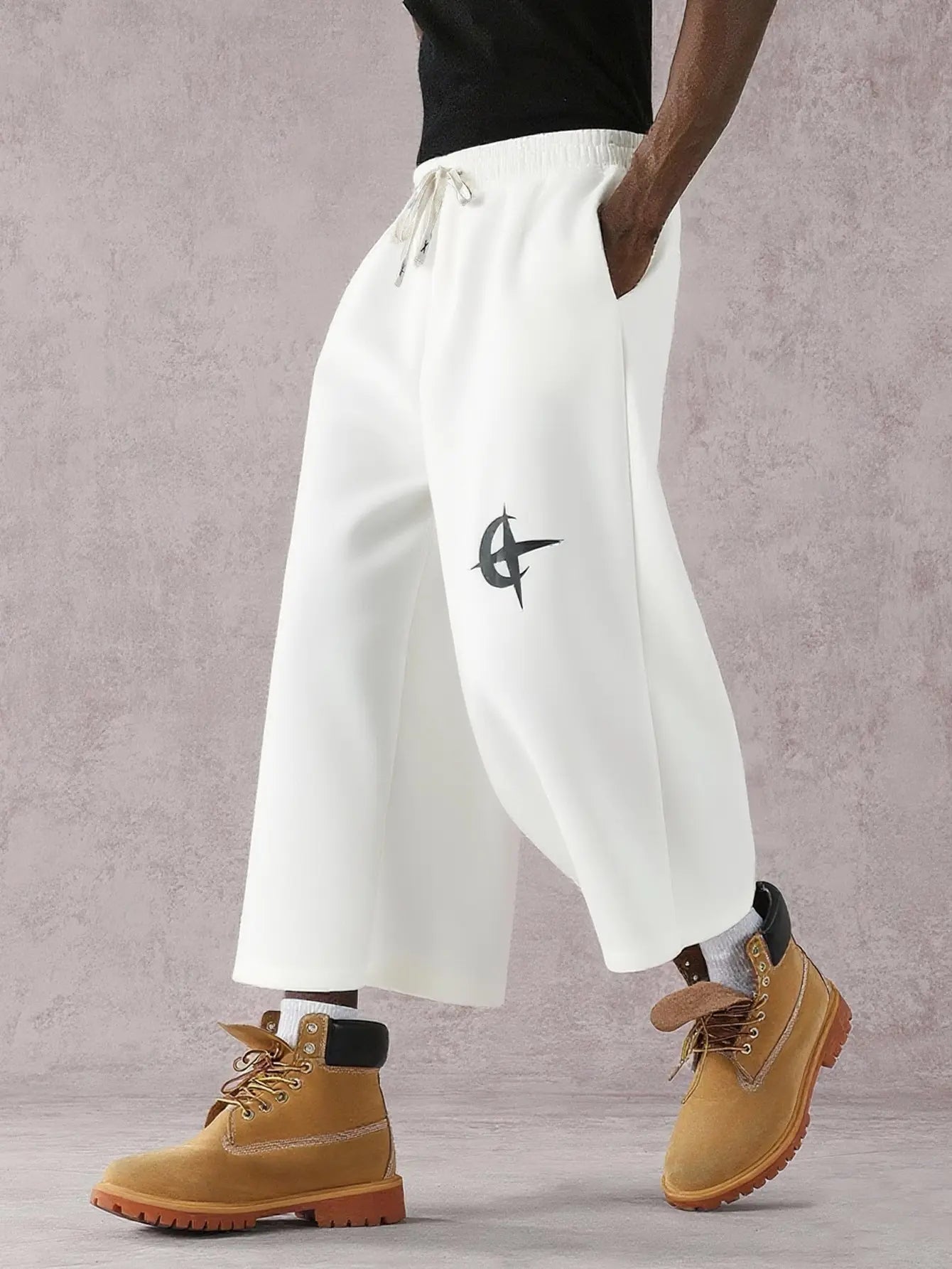 Street Style Badge Graphic Print Drawstring Waist Loose Fit Sports Pants
