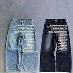 Y2K Vintage Washed Printed Baggy Wide Leg Jeans