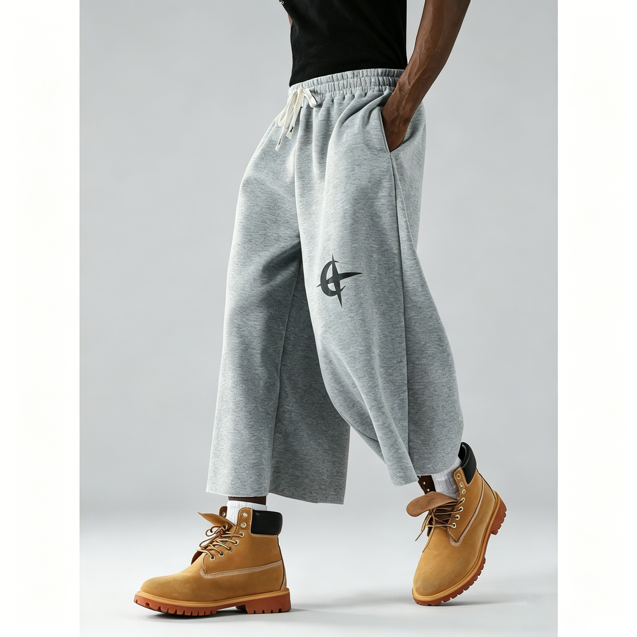 Street Style Badge Graphic Drawstring Waist Loose Pants