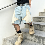 Star Pattern Frayed Hem Wide Leg Denim Jorts