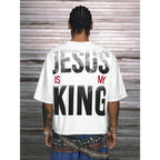 Jesus Is My King Patchwork Cropped V-Neck Short Sleeve Tee
