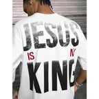 Jesus Is My King Patchwork Cropped V-Neck Short Sleeve Tee