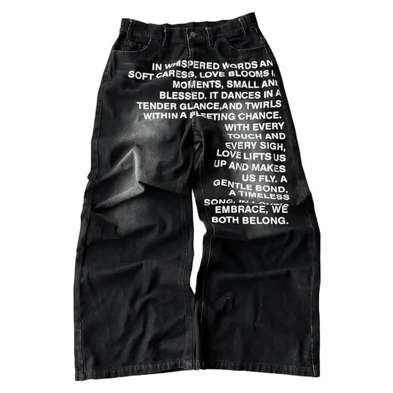Y2K Vintage Washed Printed Baggy Wide Leg Jeans