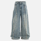 Y2K Fringe Patchwork Loose Wide Leg Denim Jeans Unisex