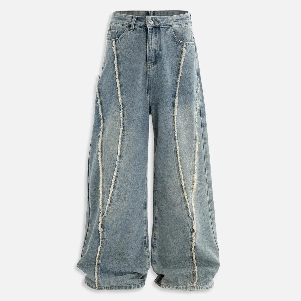 Mens Jeans Fringe Patchwork Loose Fit Jean Pants Casual Unisex Wide Leg Y2k Vintage Denim Pant Streetwear