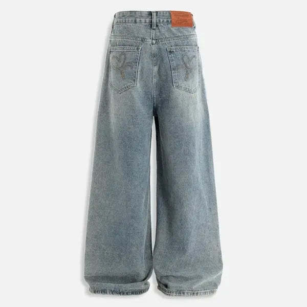 Mens Jeans Fringe Patchwork Loose Fit Jean Pants Casual Unisex Wide Leg Y2k Vintage Denim Pant Streetwear