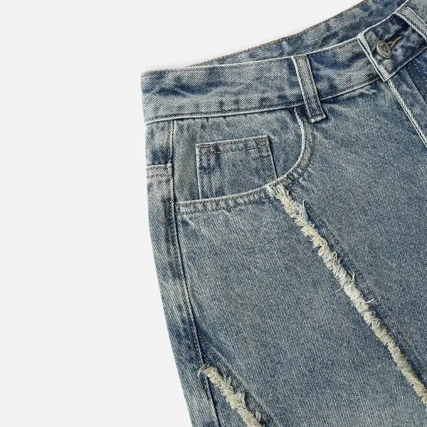Mens Jeans Fringe Patchwork Loose Fit Jean Pants Casual Unisex Wide Leg Y2k Vintage Denim Pant Streetwear