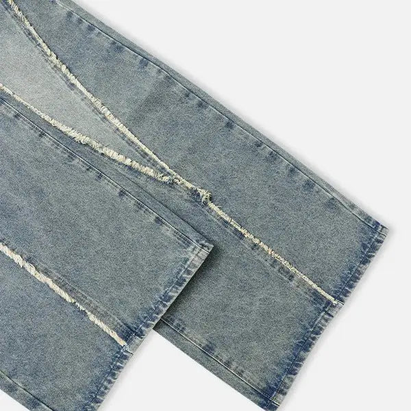 Y2K Fringe Patchwork Loose Wide Leg Denim Jeans Unisex