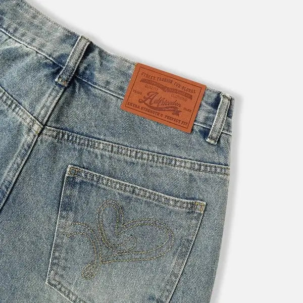 Y2K Fringe Patchwork Loose Wide Leg Denim Jeans Unisex