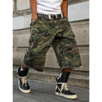 Casual Cargo Camo Frayed Hem Loose Denim Shorts Streetwear