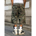 Casual Cargo Camo Frayed Hem Loose Denim Shorts Streetwear