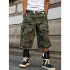 Casual Cargo Camo Frayed Hem Loose Denim Shorts Streetwear