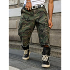 Casual Cargo Camo Frayed Hem Loose Denim Shorts Streetwear