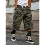 Casual Cargo Camo Frayed Hem Loose Denim Shorts Streetwear