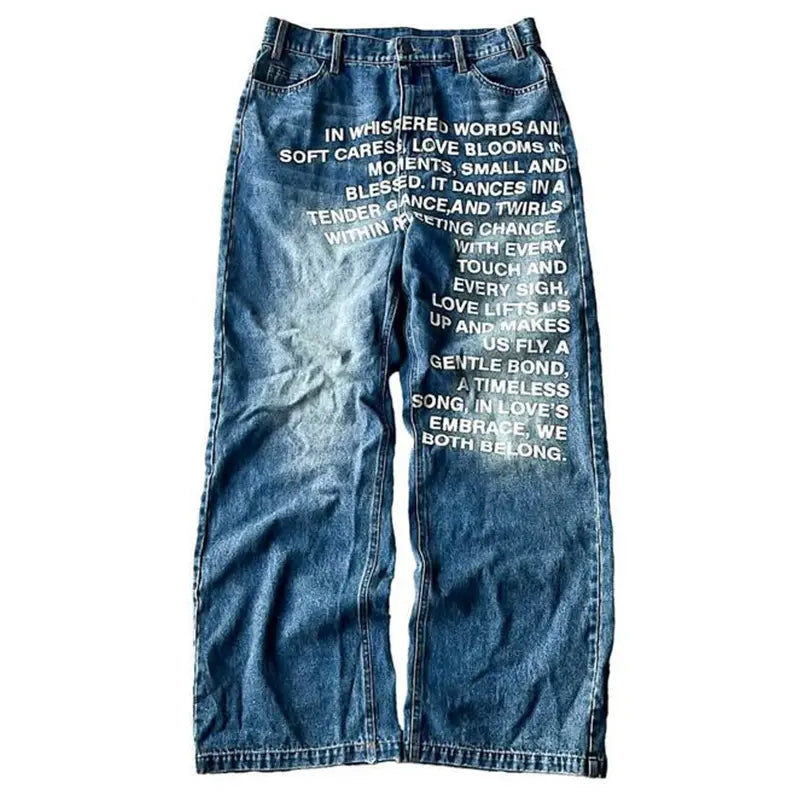 Y2K Vintage Washed Printed Baggy Wide Leg Jeans