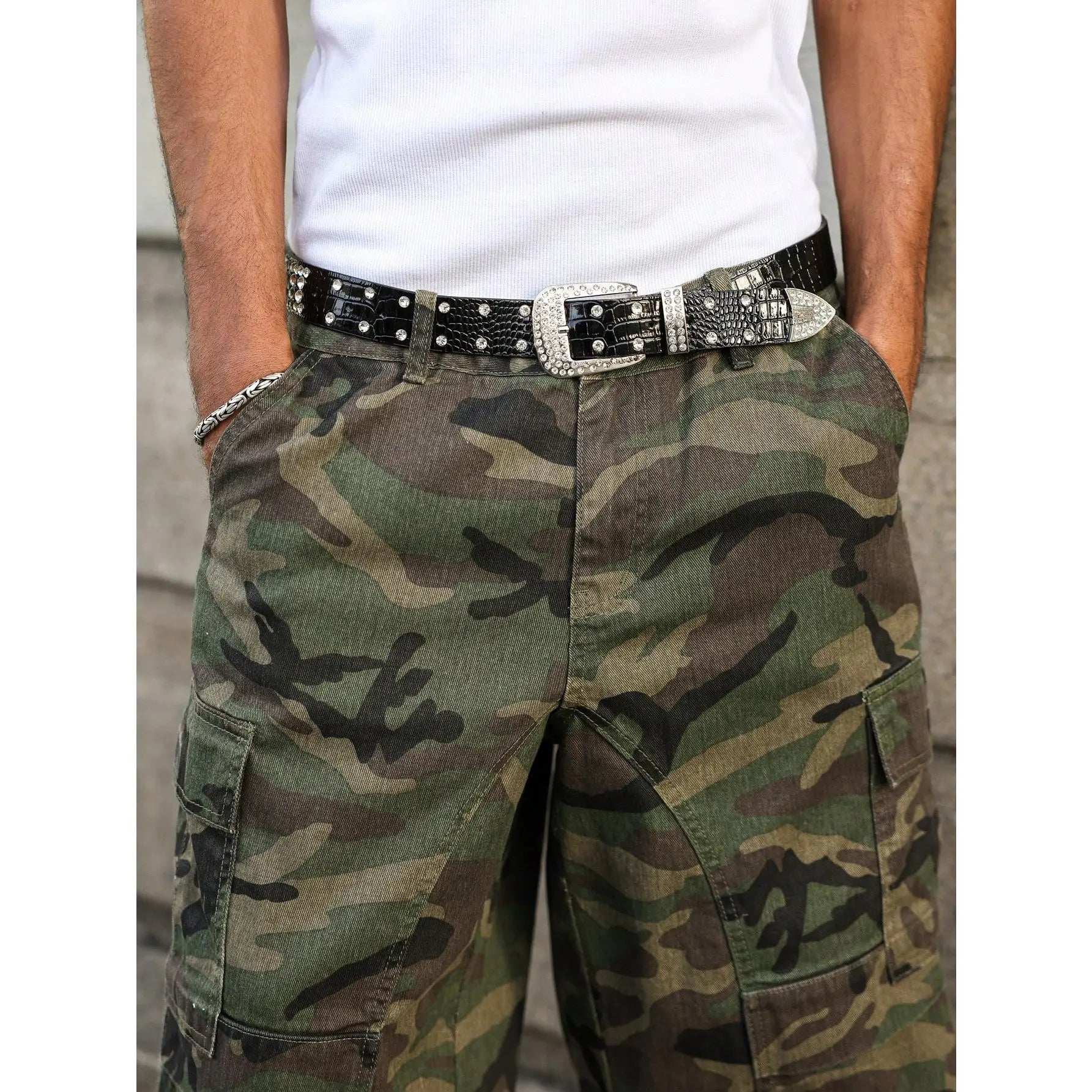Casual Cargo Camo Frayed Hem Loose Denim Shorts Streetwear
