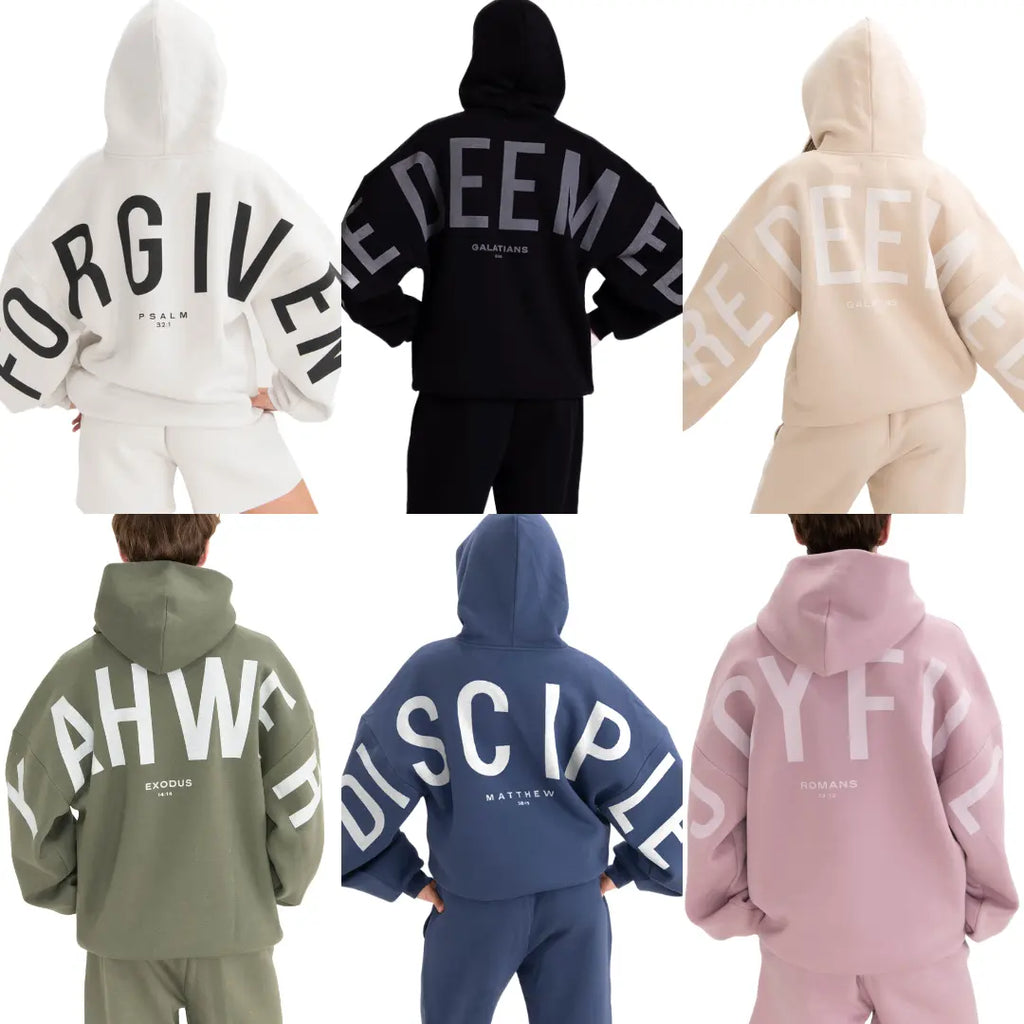 GLO Kingdom Essential Hoodie | Christian Oversized Hoodies, Heavyweight Faith Sweatshirts with Yahweh, Yeshua, Forgiven Designs, Super Soft Religious Apparel Gifts for Women & Men Fit Statement Fleece Pocket Fabric Polyester Cotton