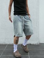 Drawstring Elastic Waist Loose Five Pocket Denim Shorts