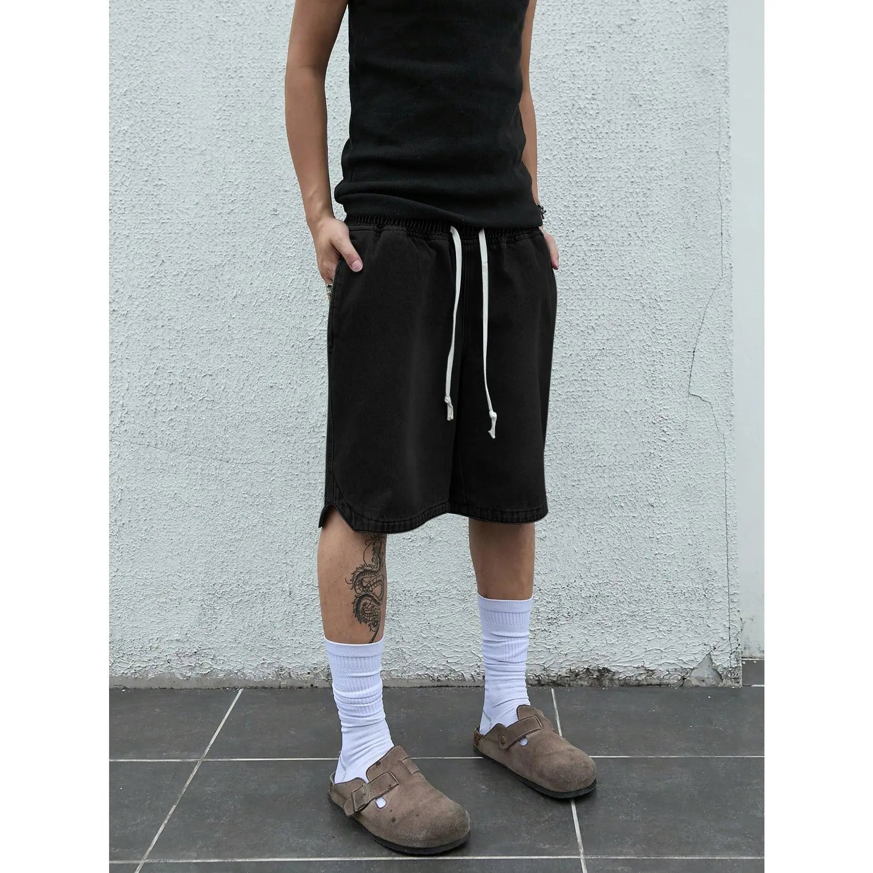 Drawstring Elastic Waist Loose Five Pocket Denim Shorts
