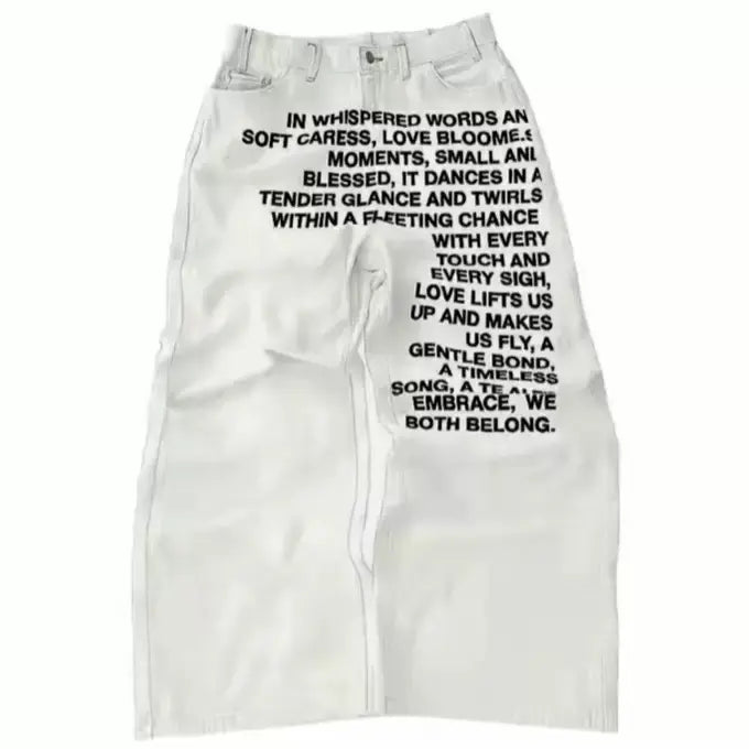 Y2K Vintage Washed Printed Baggy Wide Leg Jeans