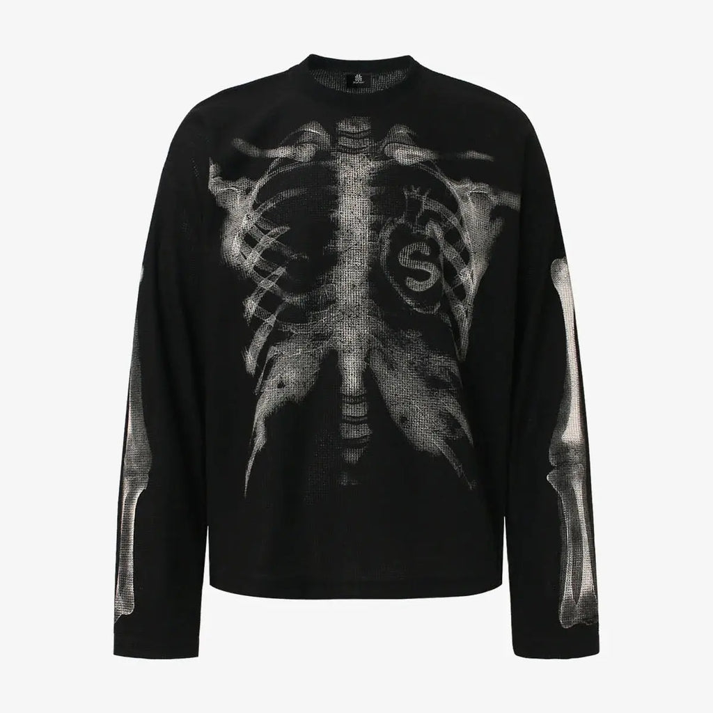 Skeleton Graphic Waffle Sweatshirt – Spooky Halloween Vibes