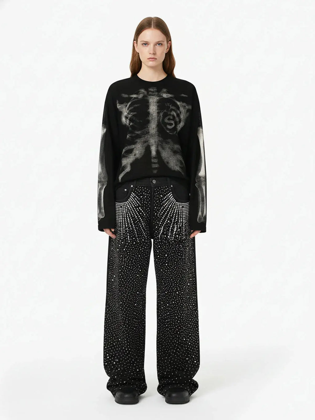 Skeleton Graphic Waffle Sweatshirt – Spooky Halloween Vibes