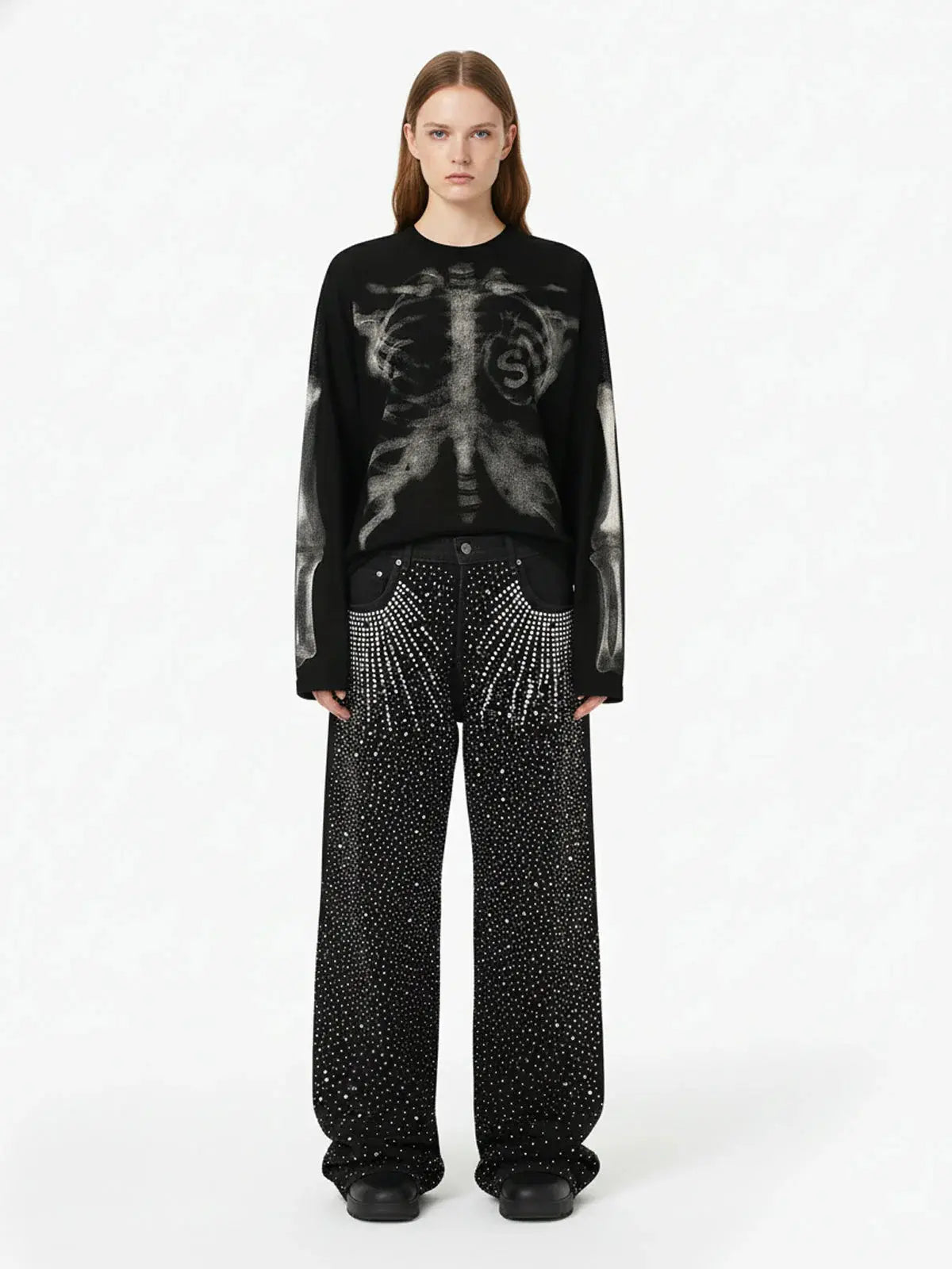 Skeleton Graphic Waffle Sweatshirt – Spooky Halloween Vibes
