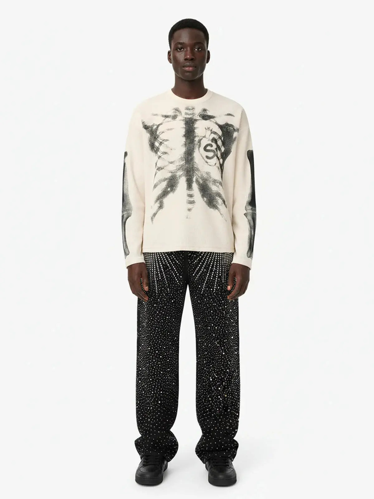 Skeleton Graphic Waffle Sweatshirt – Spooky Halloween Vibes
