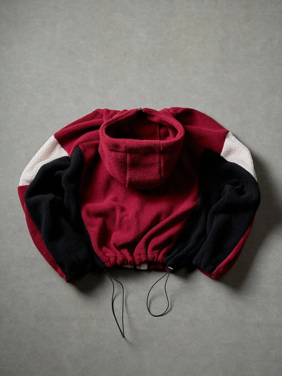 Manfinity EMRG Men's Contrast Color Patchwork Zip-Up Hooded Long Sleeve Jacket, Autumn/Winter Y2k Zip Up Street Wear Jacket