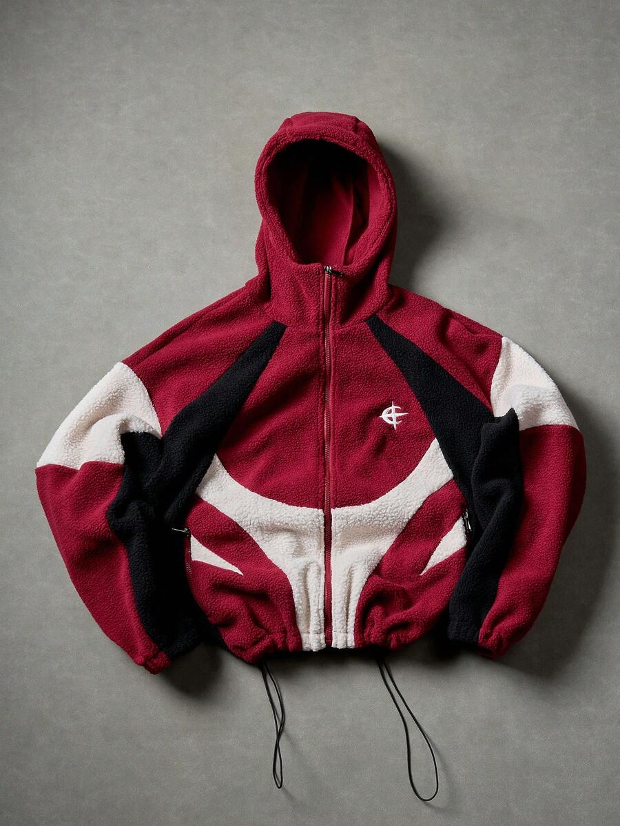 Manfinity EMRG Men's Contrast Color Patchwork Zip-Up Hooded Long Sleeve Jacket, Autumn/Winter Y2k Zip Up Street Wear Jacket