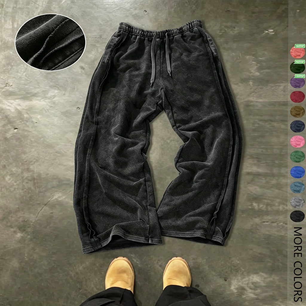 Men's Streetwear Simple Cotton Sport Pants, Wide Leg Knit Sweatpants, Washed Cotton Fabric, Casual Loose Fit, All Seasons, Comfy Sweatpants