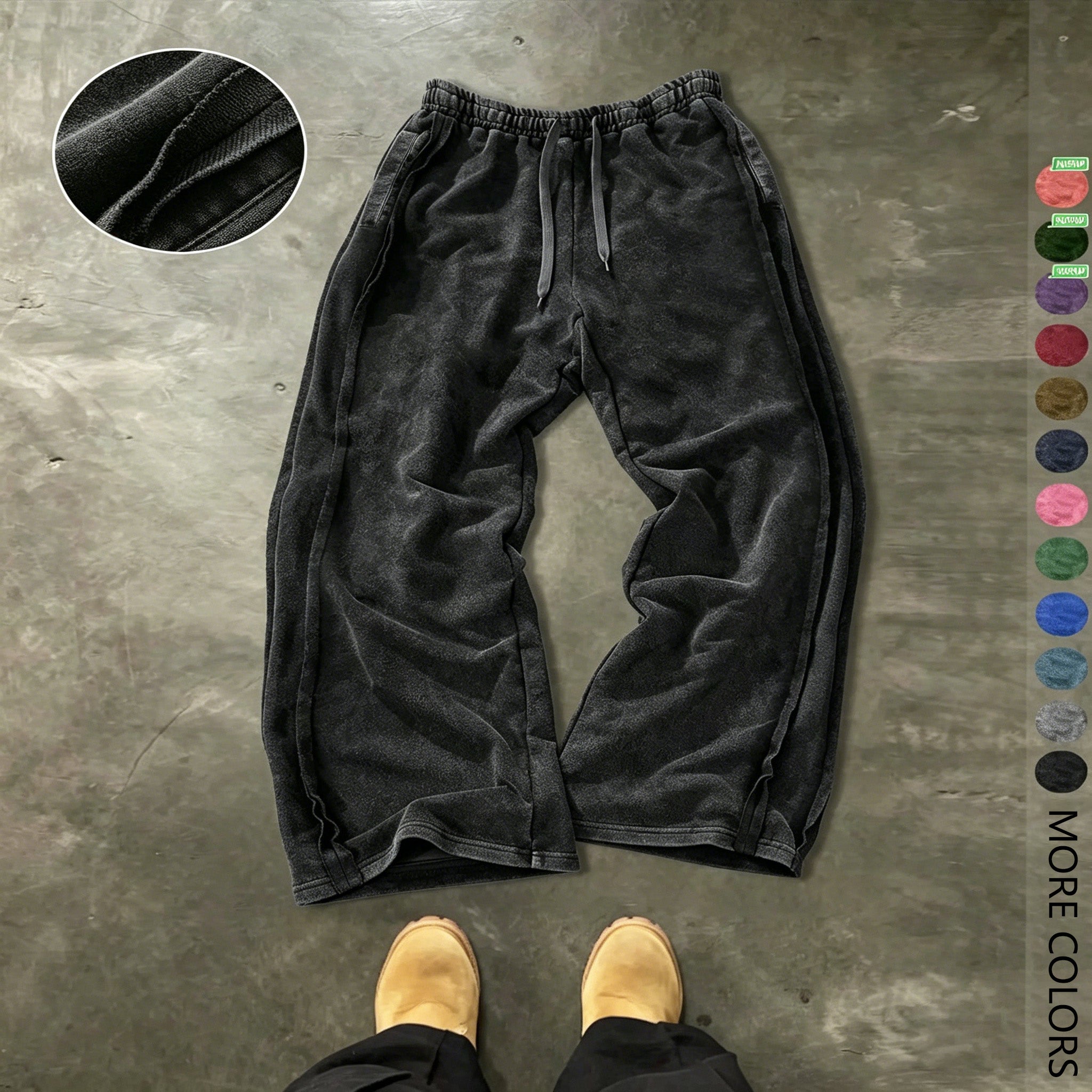 Men's Streetwear Simple Cotton Sport Pants, Wide Leg Knit Sweatpants, Washed Cotton Fabric, Casual Loose Fit, All Seasons, Comfy Sweatpants