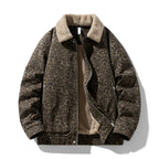Leopard Print Lapel Fleece Lined Warm Winter Jacket