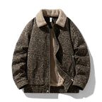 Leopard Print Lapel Fleece Lined Warm Winter Jacket