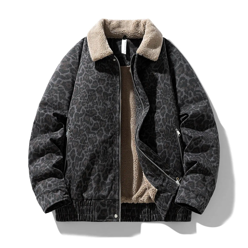 Men's Vintage Leopard Print Lapel Fleece Lined Warm Jacket Autumn Winter Trendy Casual New Coat quilted jacket winter outfits Stylish Menswear Functionality