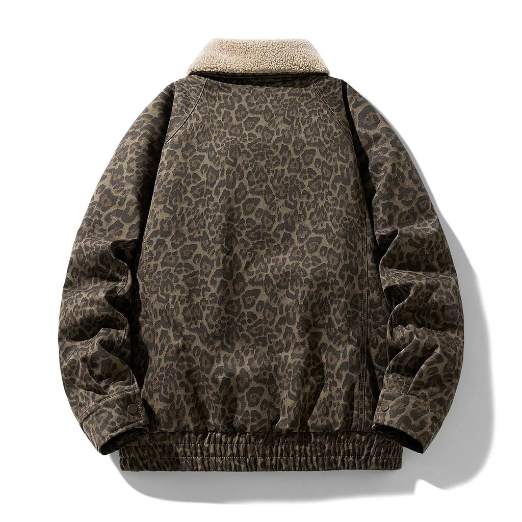 Men's Vintage Leopard Print Lapel Fleece Lined Warm Jacket Autumn Winter Trendy Casual New Coat quilted jacket winter outfits Stylish Menswear Functionality