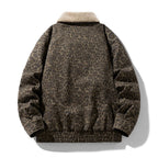 Leopard Print Lapel Fleece Lined Warm Winter Jacket